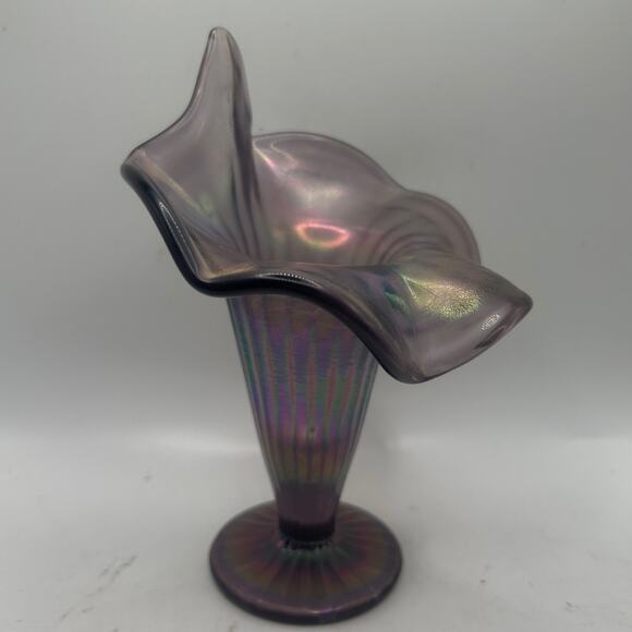VTG Fenton Art Glass Amethyst Iridescent Violet Satin 7" Jack-in-the-Pulpit Vase - Picture 2 of 10